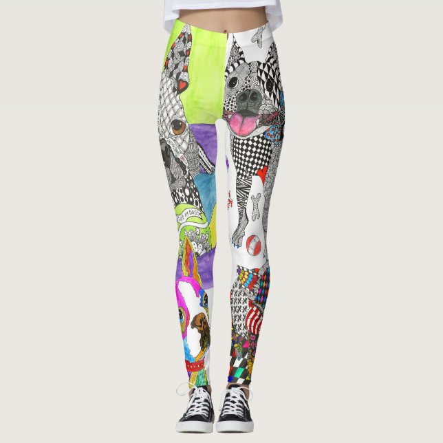 Cute and Colourful Boston Terrier Leggings (Front)