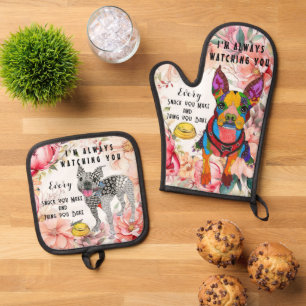 Cute and Colourful Boston Terrier Oven Mitt & Pot Holder Set