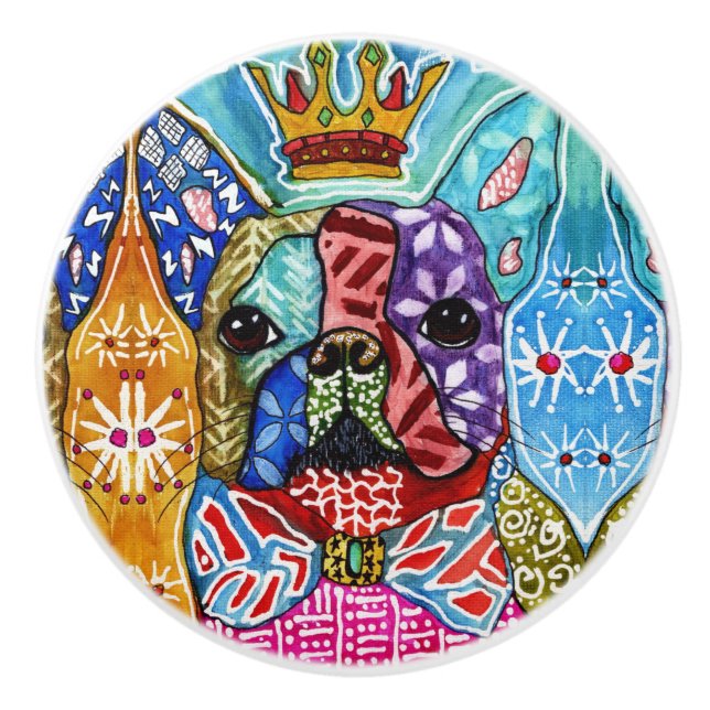 Cute and Colourful Boston Terrier Pop Art Ceramic Knob (Front)