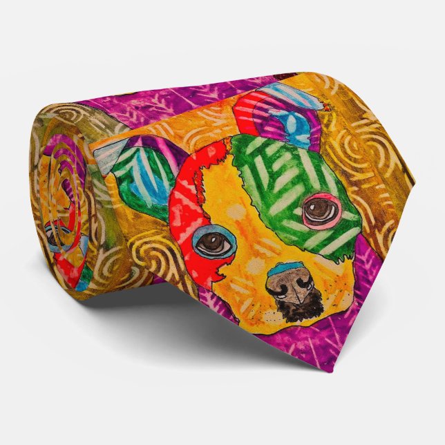 Cute and Colourful Boston Terrier Pop Art Neck Tie (Rolled)