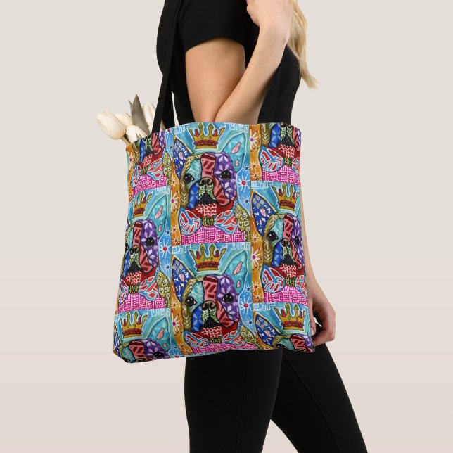 Cute and Colourful Boston Terrier Pop Art Tote Bag (Close Up)