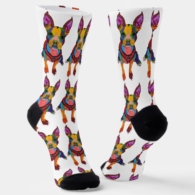 Cute and Colourful Boston Terrier Socks (Angled)