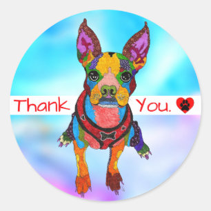 Cute and Colourful Boston Terrier Thank you Sticke Classic Round Sticker