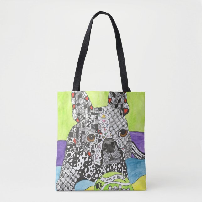Cute and Colourful Boston Terrier Tote Bag (Front)