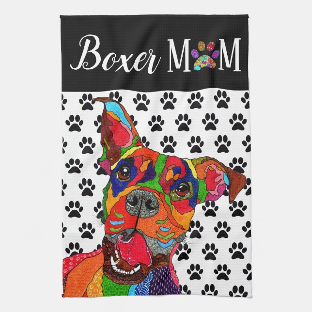 Cute and Colourful Boxer Dog Kitchen Towel (Vertical)