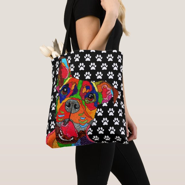 Cute and Colourful Boxer Dog Tote Bag (Close Up)