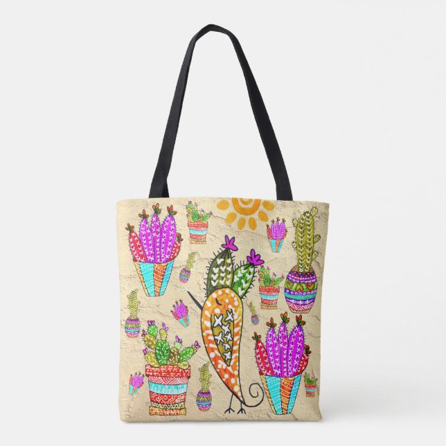 Cute and Colourful Cactus Tote Bag (Back)
