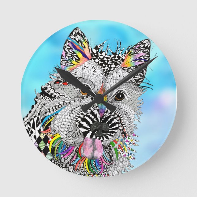 Cute and Colourful Cairn Terrier Clock (Front)