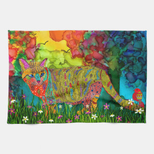 Cute and Colourful Cat and Bird Kitchen Towel