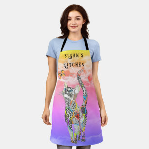Cute and Colourful Cat and Butterfly Apron