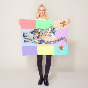 Cute and Colourful Cat Fleece Blanket