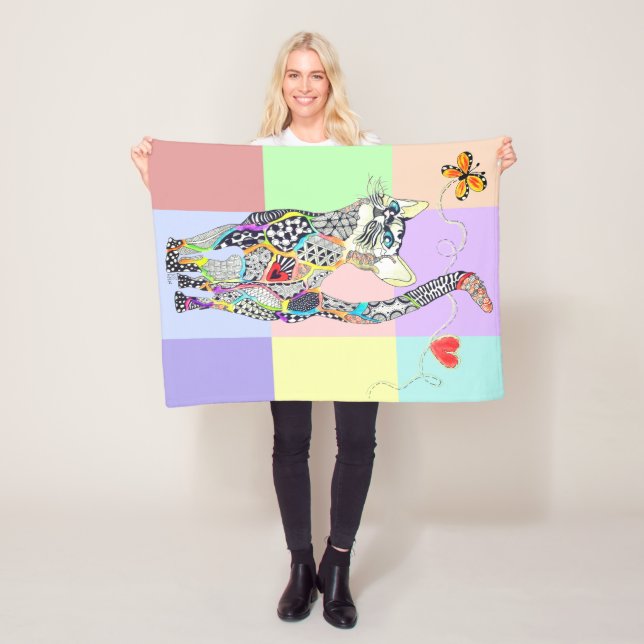 Cute and Colourful Cat Fleece Blanket (In Situ)