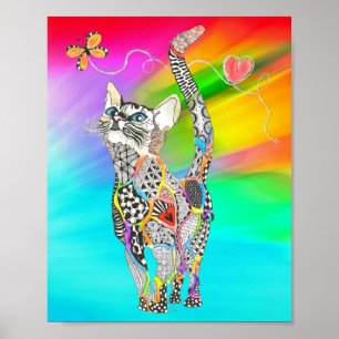Cute and Colourful Cat Poster - 8"x10"