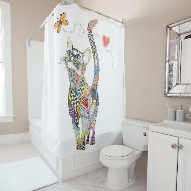 Cute and Colourful Cat Shower Curtain (In Situ)