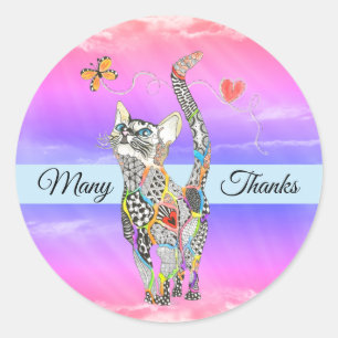 Cute and Colourful Cat Thank You Stickers