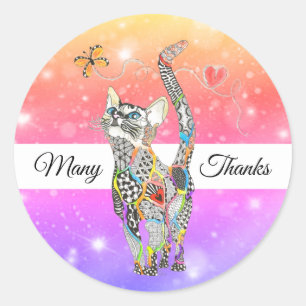 Cute and Colourful Cat Thank You Stickers