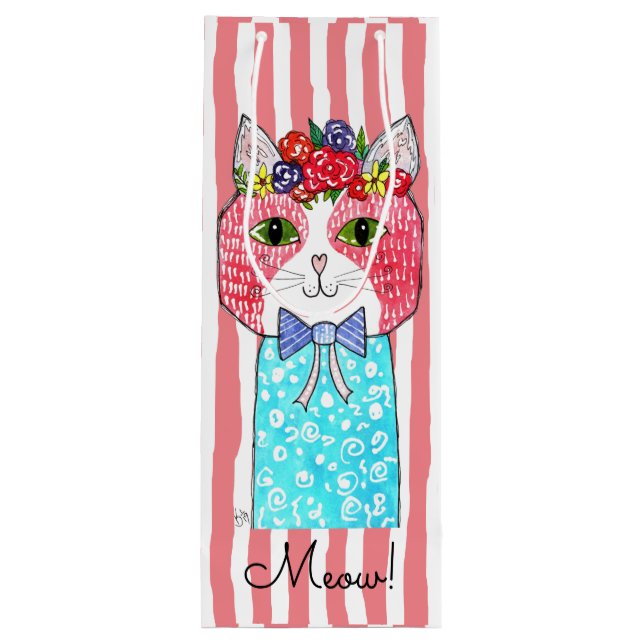 Cute and Colourful Cat Wine Tote Bag (Back)