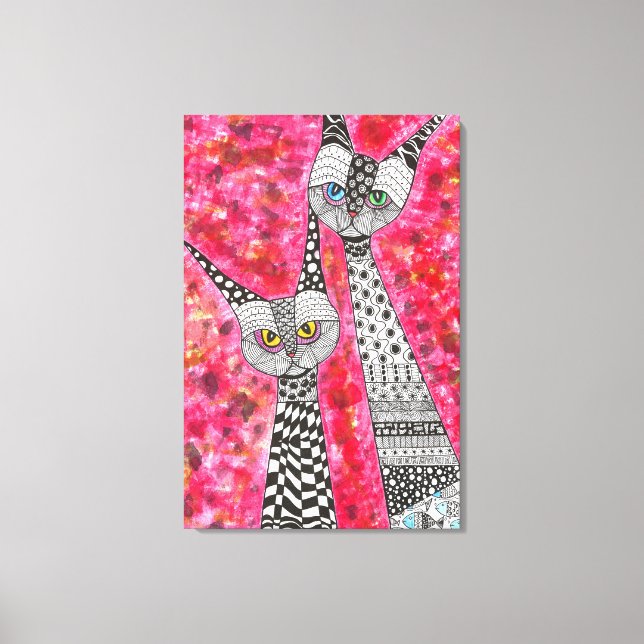 Cute and Colourful Cats Wrapped Canvas - 24" x 16" (Front)