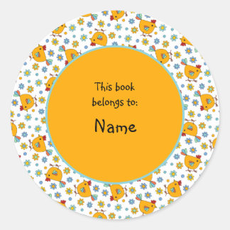 cute and colourful chicken and flower classic round sticker