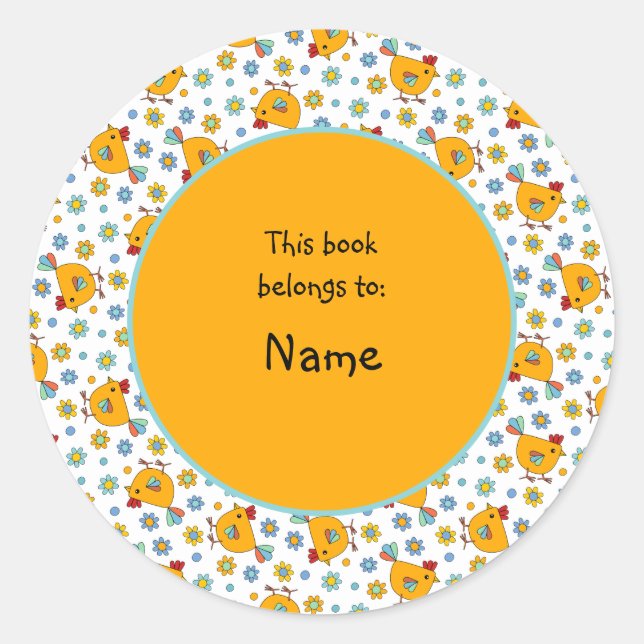 cute and colourful chicken and flower classic round sticker (Front)