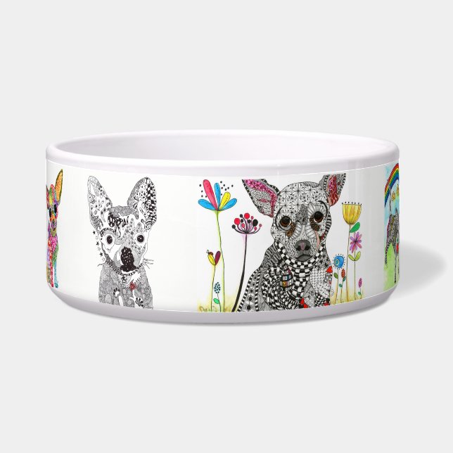 Cute and Colourful Chihuahua Dog Bowl (Front)