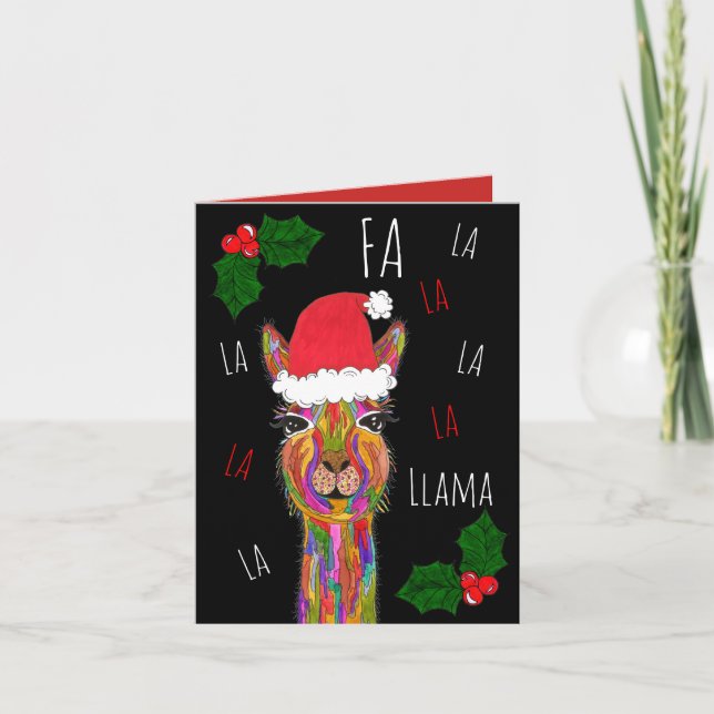 Cute and Colourful Christmas Llama Greeting Card (Front)