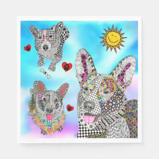 Image of Cute and Colourful Corgi Napkins Disposable Napkin