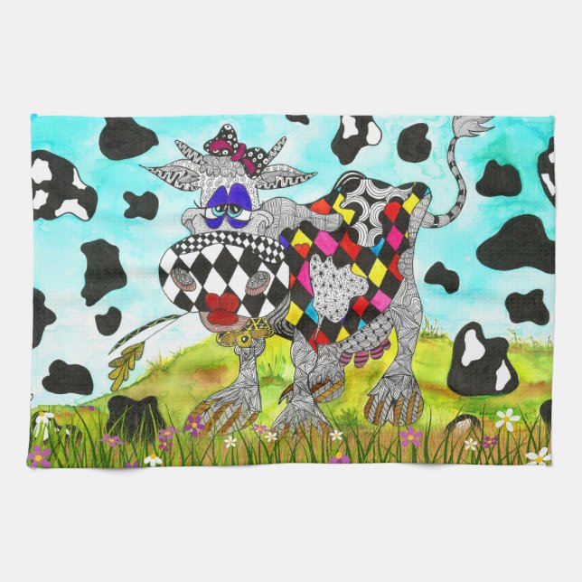 Cute and Colourful Cow Kitchen Towel (Horizontal)