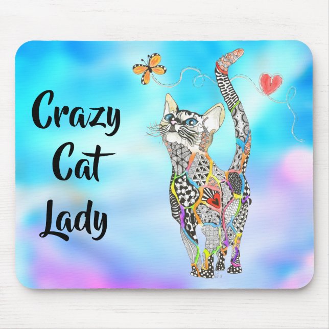 Cute and Colourful Crazy Cat Lady Mouse Pad (Front)