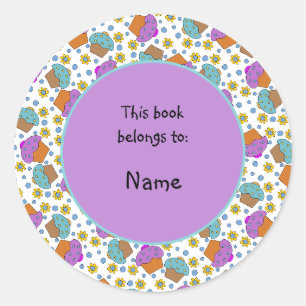cute and colourful cupcakes and flowers classic round sticker