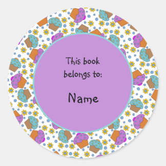 cute and colourful cupcakes and flowers classic round sticker