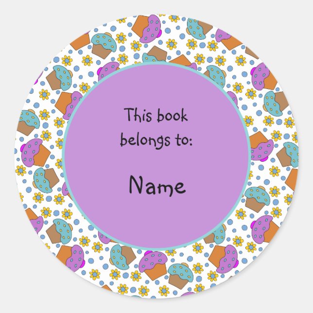 cute and colourful cupcakes and flowers classic round sticker (Front)