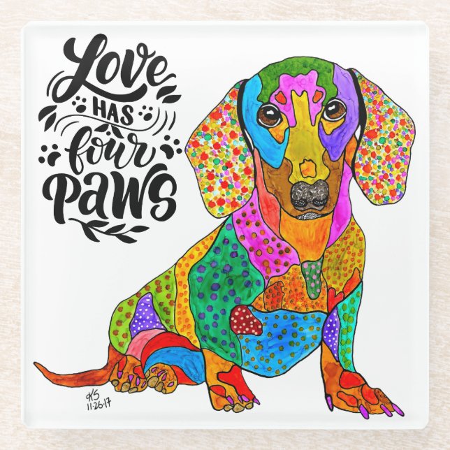 Cute and Colourful Dachshund Dog Glass Coaster (Front)