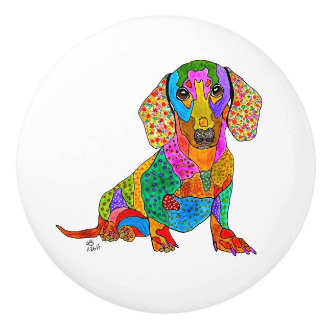 Cute and Colourful Dachshund Door Knob - Ceramic (Front)