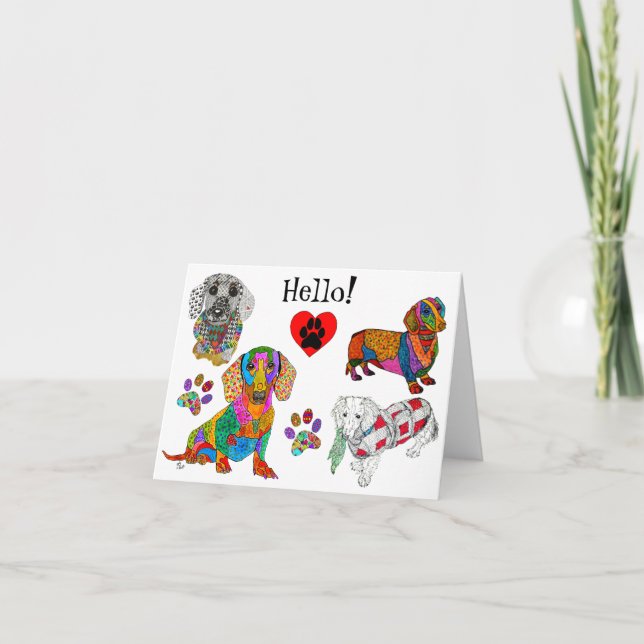 Cute and Colourful Dachshund Greeting Card (Front)
