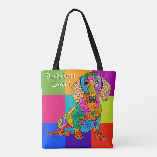 Cute and Colourful Dachshund Lover Tote Bag (Back)