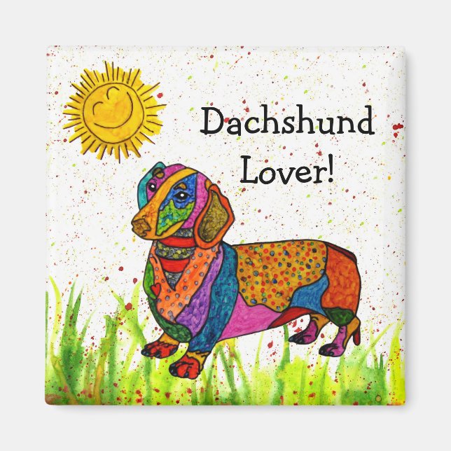 Cute and Colourful Dachshund Magnet 2" (Front)