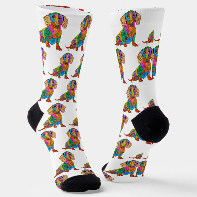 Cute and Colourful Dachshund Socks  (Angled)