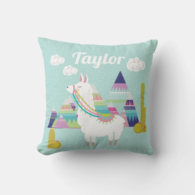 Cute and Colourful Desert Alpaca Nursery Cushion (Front)