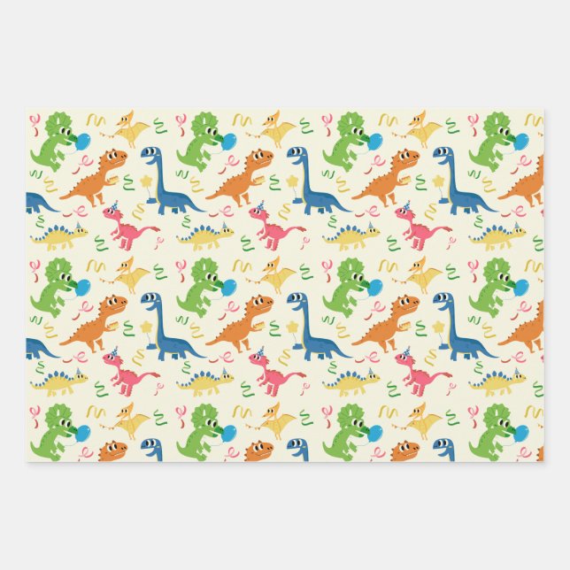 Cute And Colourful Dinosaur Cartoon Wrapping Paper Sheet (Front)