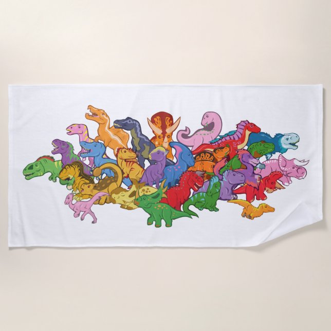 Cute and Colourful Dinosaurs Beach Towel (Front)