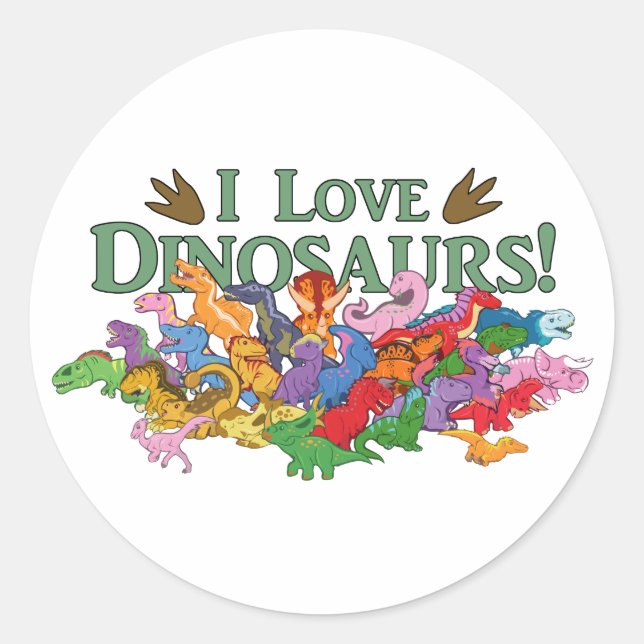 Cute and Colourful Dinosaurs Classic Round Sticker (Front)