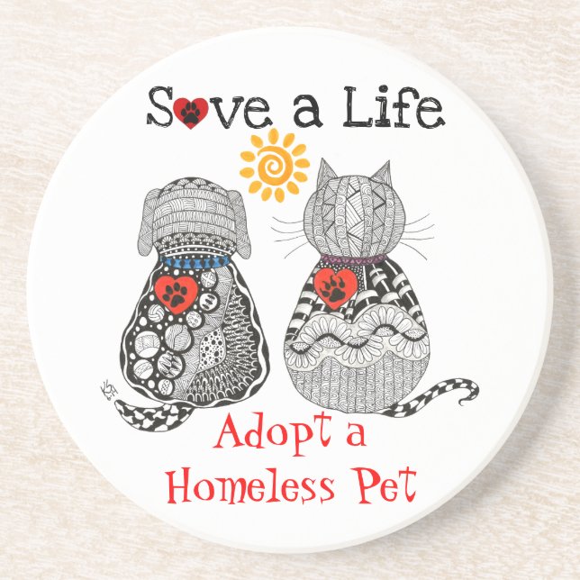Cute and Colourful Dog and Cat Adoption Coaster (Front)