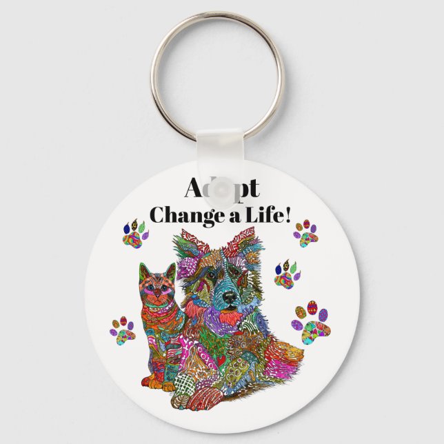 Cute and Colourful Dog and Cat Adoption Keychain (Front)