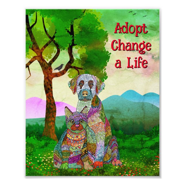 Cute and Colourful Dog and Cat Adoption Photo Print (Front)