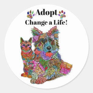 Cute and Colourful Dog and Cat Adoption Sticker