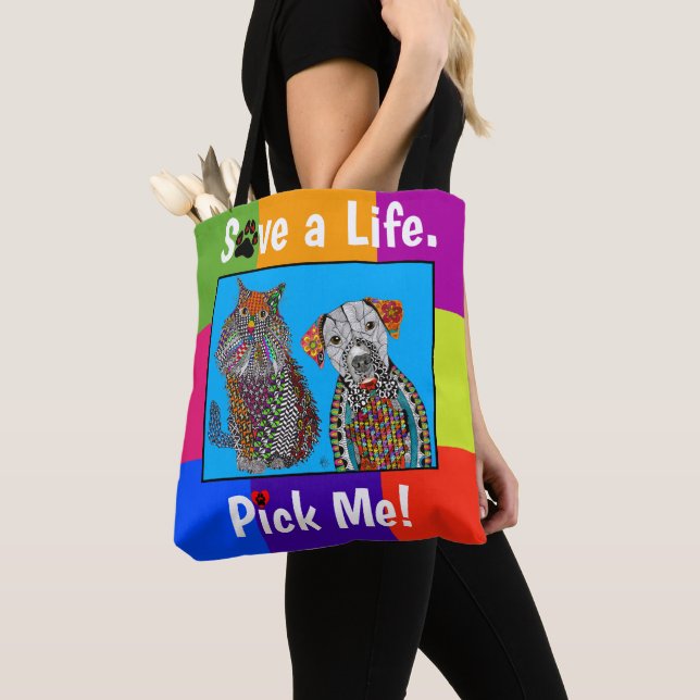Cute and Colourful Dog and Cat Adoption Tote Bag (Close Up)