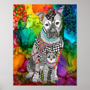 Cute and Colourful Dog and Cat Poster -  11"x14"