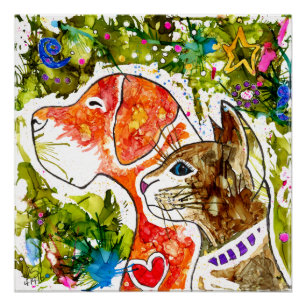 Cute and Colourful Dog and Cat Poster -  20" x 20"