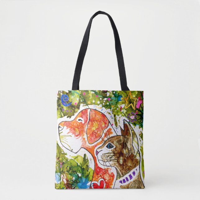 Cute and Colourful Dog and Cat Tote Bag (Front)